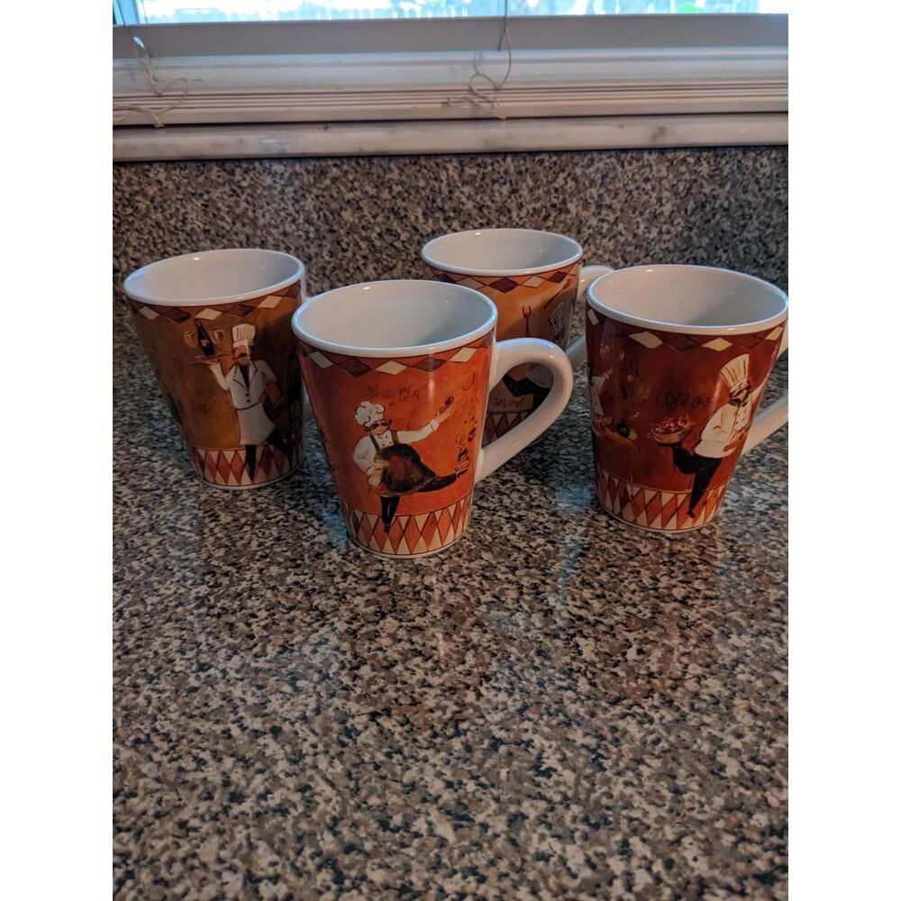 Oneida Chefcapades Stoneware Mugs set of 4 Microwave Dishwasher Safe
